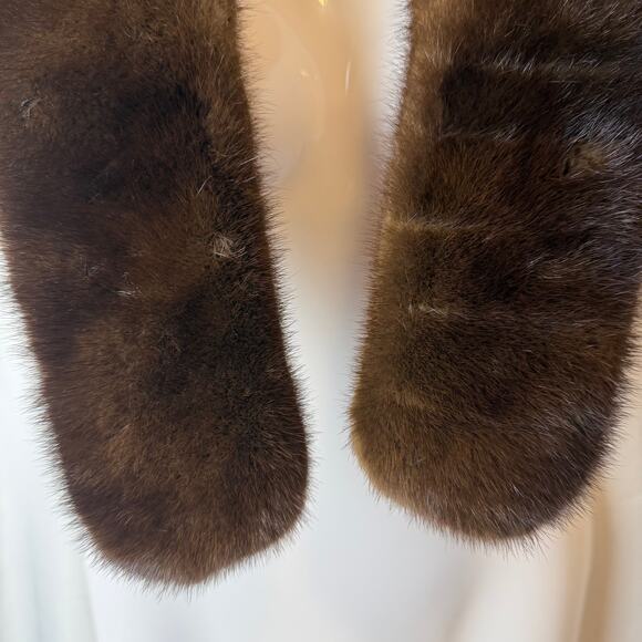 VTG 1940s Real Mink Fur Stole Scarf Wrap Brown Satin Lined PM Monogram 40x4 - Picture 3 of 7